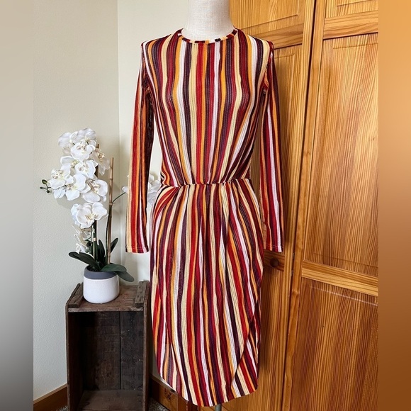 NWT Zara Small Stripe Crochet Knit Stripe Dress Long Sleeve Coverup - Picture 3 of 12